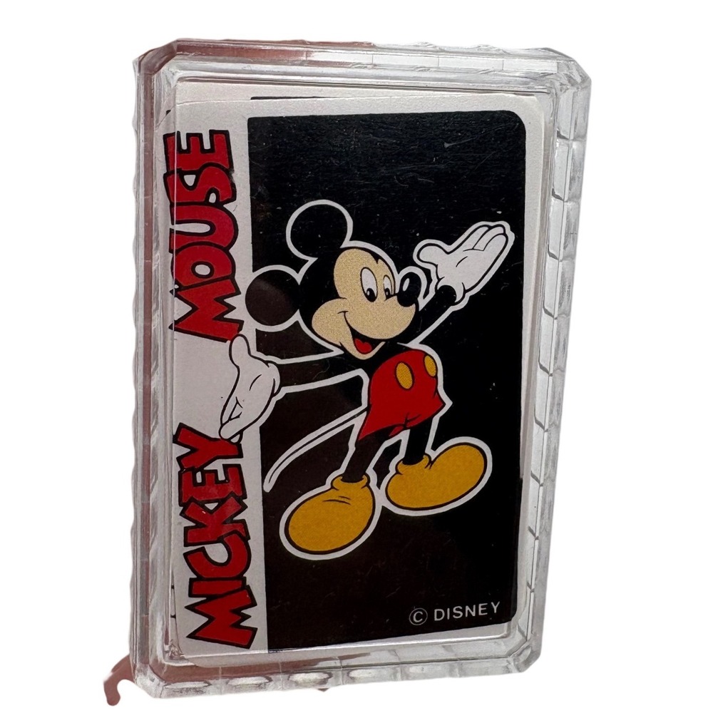 Disney Mickey‎ Mouse Playing Cards Deck in Clear Plastic Case Red Black Small 2"